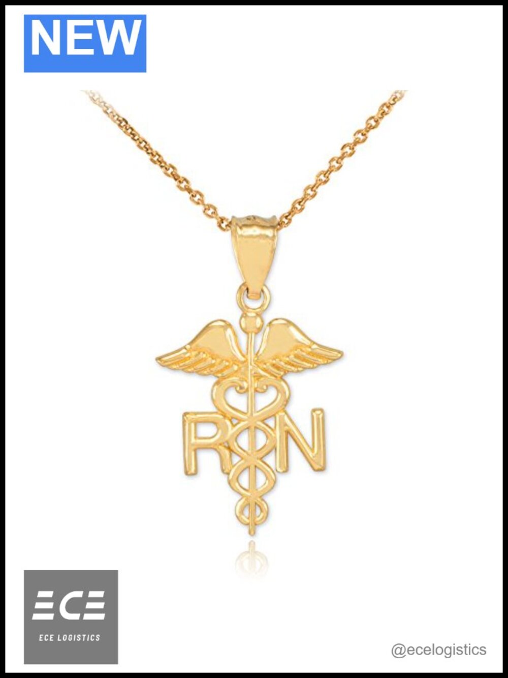 14k Yellow Gold Caduceus RN Nurse Pendant Necklace Charm